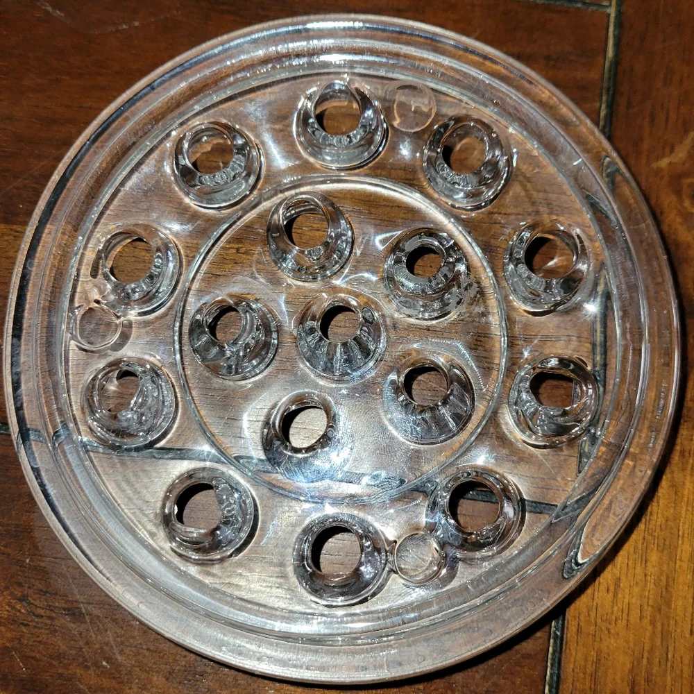 Vintage Clear Glass Flower Frog 16 Holes